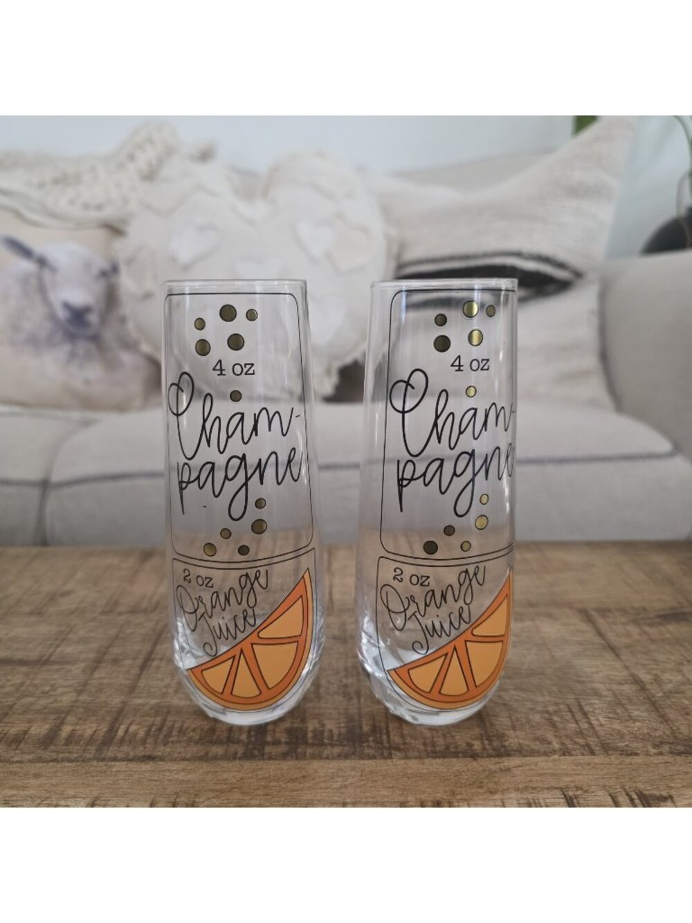 Mudpie Mimosa Recipe Glass 2 Oz. Orange Juice 4 Oz. Champagne Set of 2 New